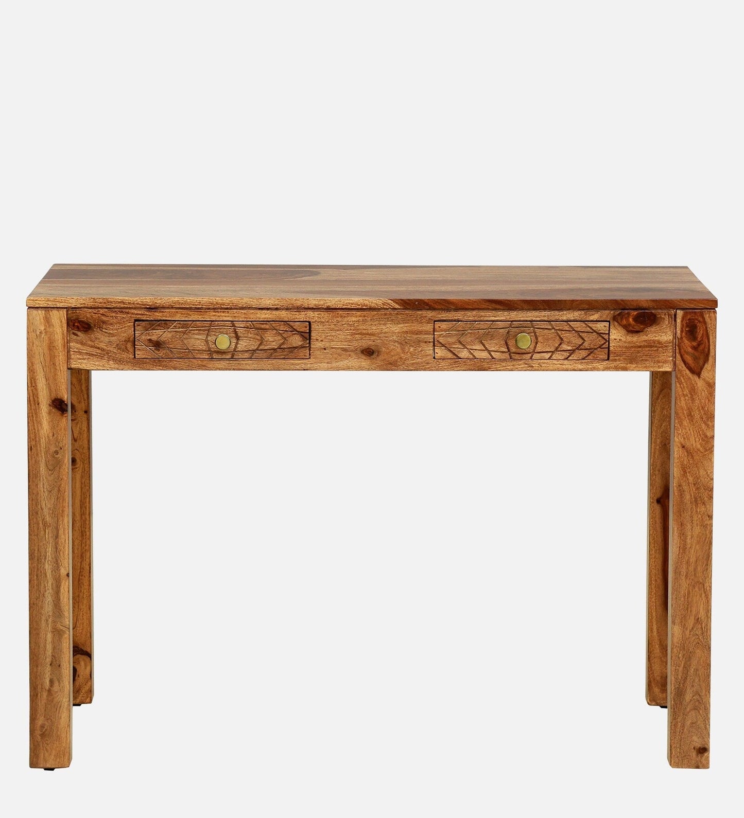 Sheesham Wood Writing Table in Scratch Resistant Rustic Teak Finish With Drawers