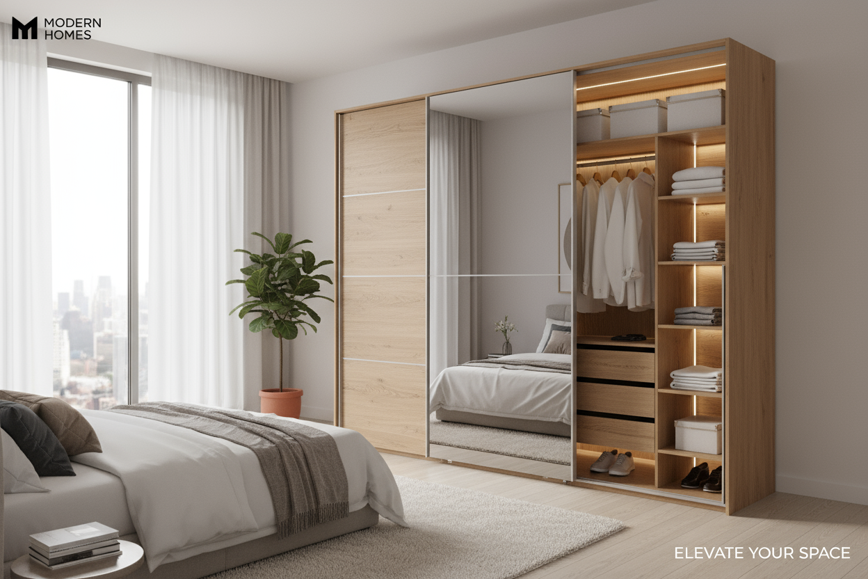 create an image for a furniture website home page for wardrobes